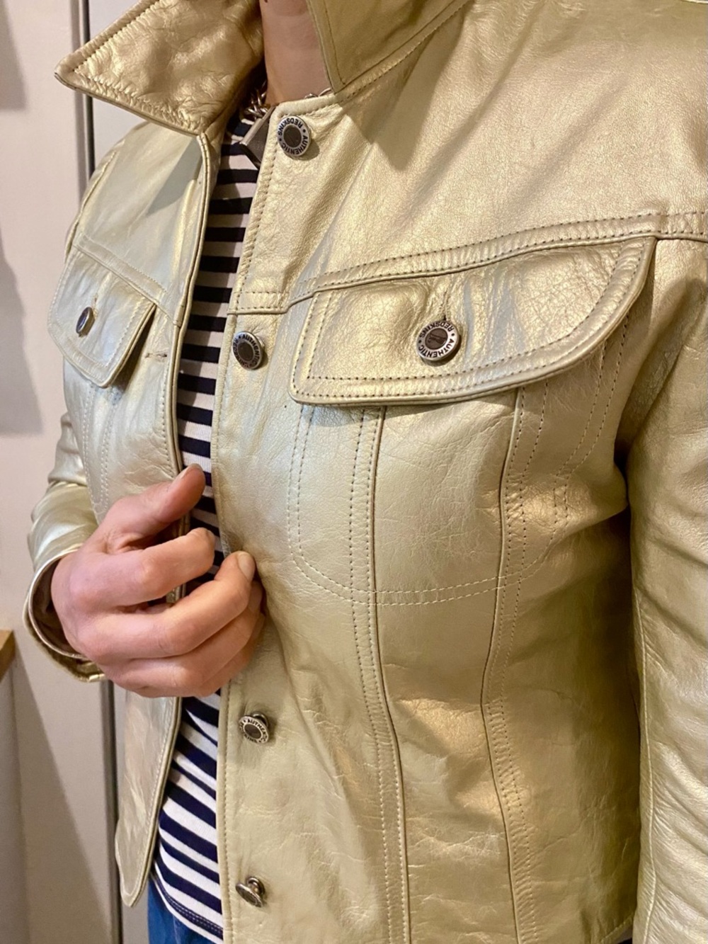 Metallic Gold Leather Jacket for Women — Stylish leather jacket  jean jacket
